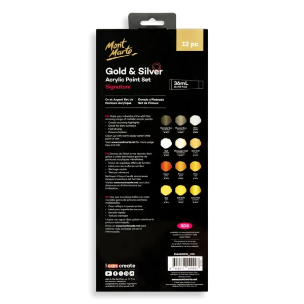 Gold and Silver Acrylic Paint Set Signature 12pc x 36ml – Image 2