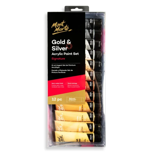 Gold and Silver Acrylic Paint Set Signature 12pc x 36ml