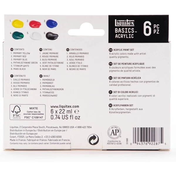 Coffret de 6 tubes de peinture acrylique Liquitex Basics 22ml – Image 3