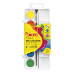 WATERCOLORS Box 6 watercolour tablets 22 mm assorted colours + brush