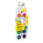 WATERCOLOR Box 12 watercolour tablets 30 mm assorted colours + brush