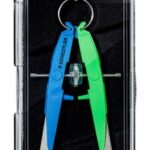 Coffret avec couvercle à charnière de 1 compas bleu/vert + 1 étui de mine et pointe de rechange