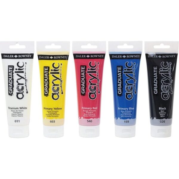 Daler Rowney Ensemble de peinture acrylique Graduate, 5 tubes de couleurs assorties, 120 ml – Image 3