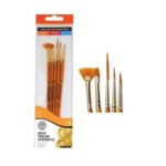 Daler Rowney Ensemble 5 pinceaux Brosses fines & Éventail acrylique pour artistes taklon or