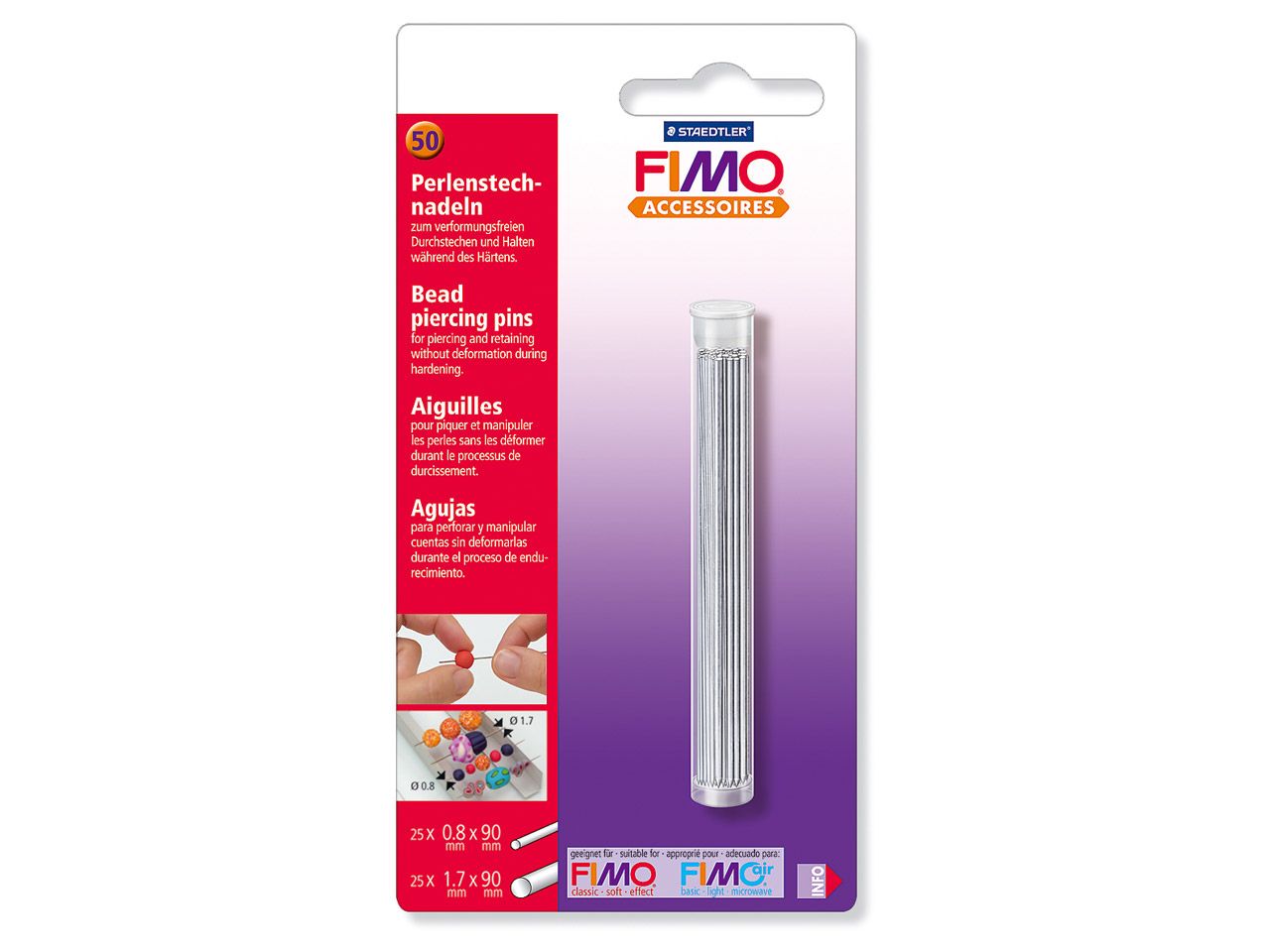 Blister de 1 tube 50 aiguilles à percer les perles Ø 0,8 et Ø1,7 mm