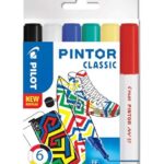 PILOT - Pochette de 6 Pintor - Marqueurs Peinture Multi-Supports à Base d’Eau, Séchage Rapide - Textile, Verre, Bois, Pierre, DIY - Couleurs Assorties Classiques - Pointe Extra Fine
