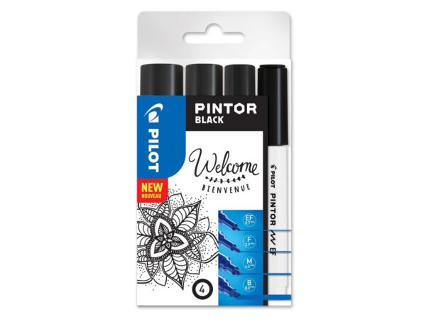 Pilot Pintor Marker 4 Pc(S) Brush/Fine Tip Black