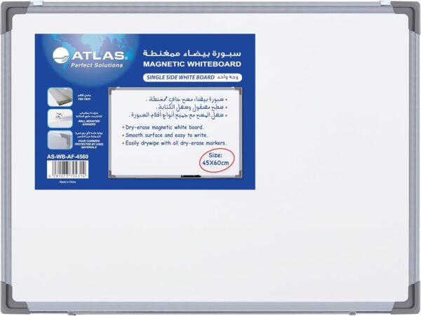 Atlas Single Sided Magnetic Whiteboard/Dry Erase Board 45X60 cms With Aluminium Framed