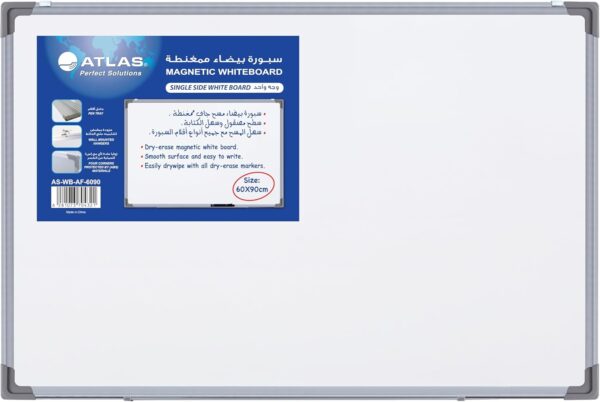 Atlas Single Sided Magnetic Whiteboard/Dry Erase Board 60X90 cms With Aluminium Framed