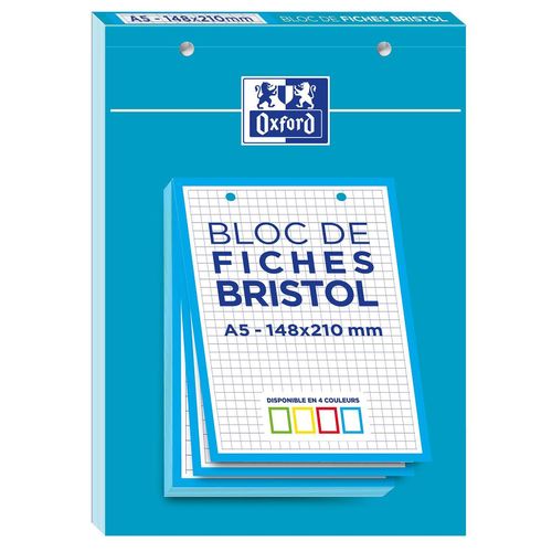 Oxford BLOC DE FICHES BRISTOL A5 - 148x210 mm - Petits Carreaux - 30 Fiches -