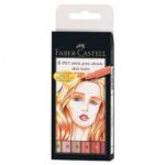 Faber Castell Set of 6 Pitt Artist Pens, Brush Tip Skin Tones