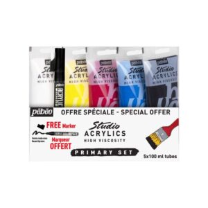 Set de 5 tube acrylique Pebeo 100ml et 1 marqueur acrylique noir offert