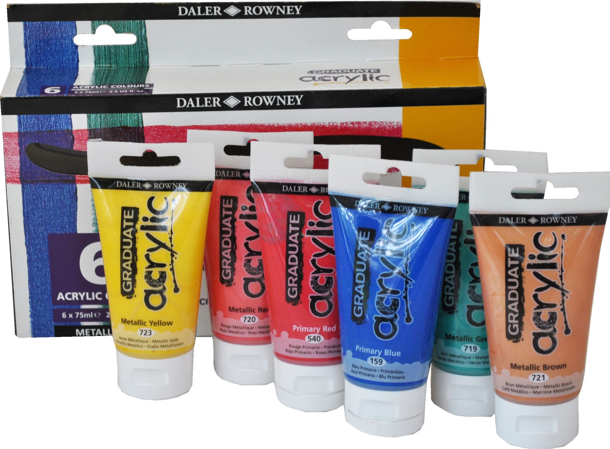 Pack de 6 tube acrylique Daler couleur métallique 6x75ml – Image 2